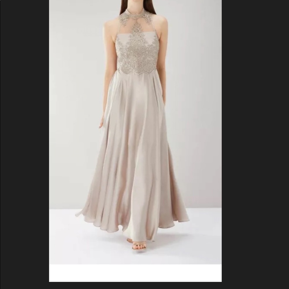 High neck lace maxi occasion dress